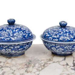 2727 - Pair of Blue And White Covered Bowls