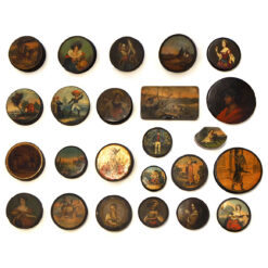 Set of 24 Painted Papier Mache and Metal Snuff Boxes
