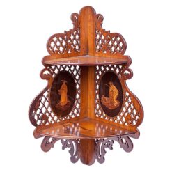 3038 - 19th Century Mahogany Corner Bracket with Inlaid Vignettes