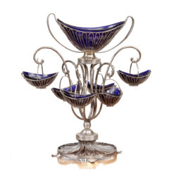 2651 - Sheffield Silver Plate Wire and Bristol Glass Epergne Centerpiece