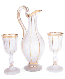 19th Century Frosted Glass Ewer with Matching Pair of Drinking Glasses
