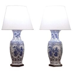 3032 - Pair of Chinese Blue and White Porcelain Vases, Wired as Lamps