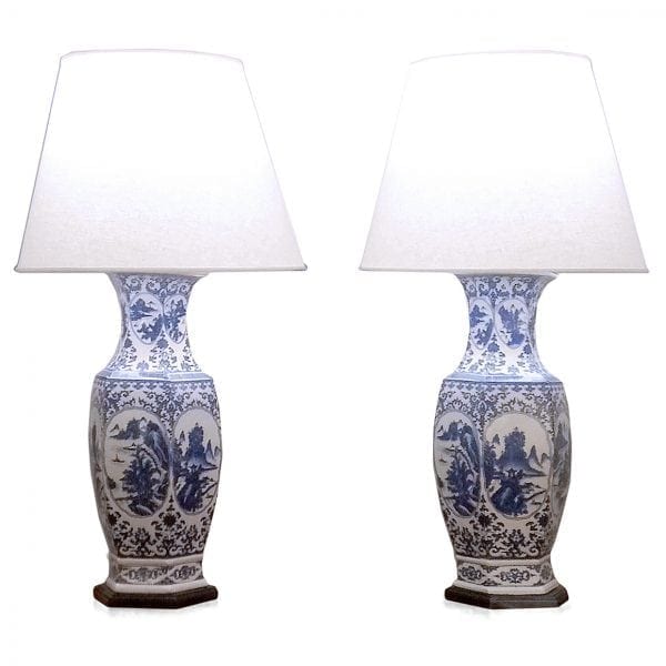 3032-Pair of Chinese Blue and White Porcelain Vases, Wired as Lamps-email