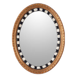 Early 19th Century Irish George III Oval Mirror Surrounded by Blue and White Glass Studs