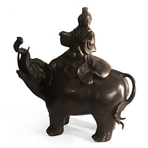 19th Century Japanese Meiji Incense Burner in the form of an Elephant with Female Rider