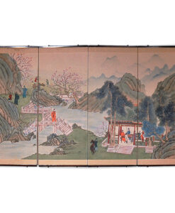 19th Century Four Panel Chinese Screen Depicting a Landscape with Cherry Blossoms