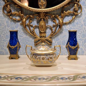 Pair of Sevres Cobalt Glazed Porcelain Vases with Brass Mounts