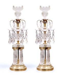 Pair of Regency Style Brass and Cut Glass Girandoles