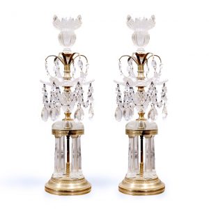 Pair of Regency Style Brass and Cut Glass Girandoles