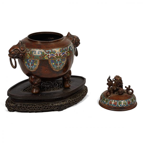 Chinese Qing Period Bronze and Cloisonne Enamelled Censer