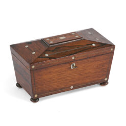 Early 19th Century Regency Mother of Pearl Inlaid Tea Caddy of Sarcophagus Form