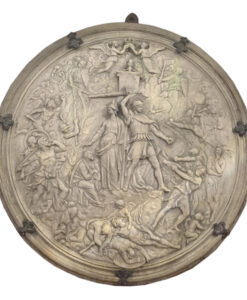 Carved Circular Marble Plaque Depicting Soldiers in Roman Dress