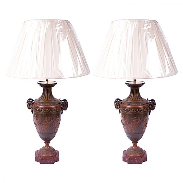 3051- Pair of Early 19th Century French Empire Neoclassical Bronze Urns, Wired as Lamps