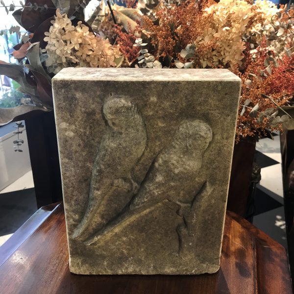 Carved Marble Relief Sculpture of Two Parakeet Birds