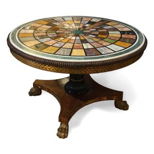 Early 19th Century Marble Specimen Table on Brass Inlaid and Ebonized Base