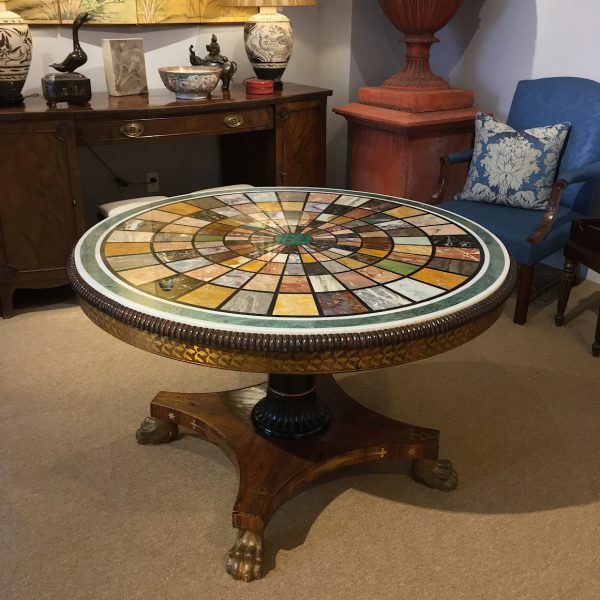 Early 19th Century Marble Specimen Table on Brass Inlaid and Ebonized Base
