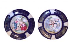 20th Century Pair of Continental Hand Enamelled and Gilt Plates