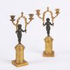 7898 - Early 19th Century English Regency Pair of Figural Bronze and Ormolu Two Branch Candelabra