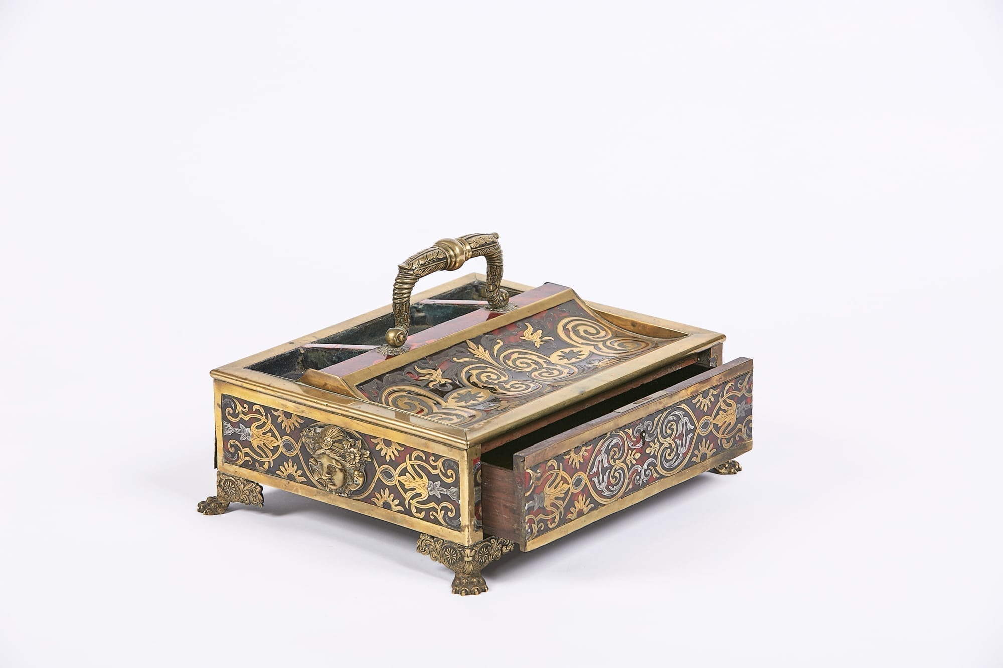 9421 - 19th Century Boullework Desk Tidy with Inkwell