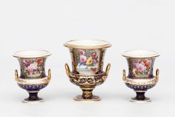 Early 19th Century Crown Derby Porcelain Trio of Twin Handled Vases