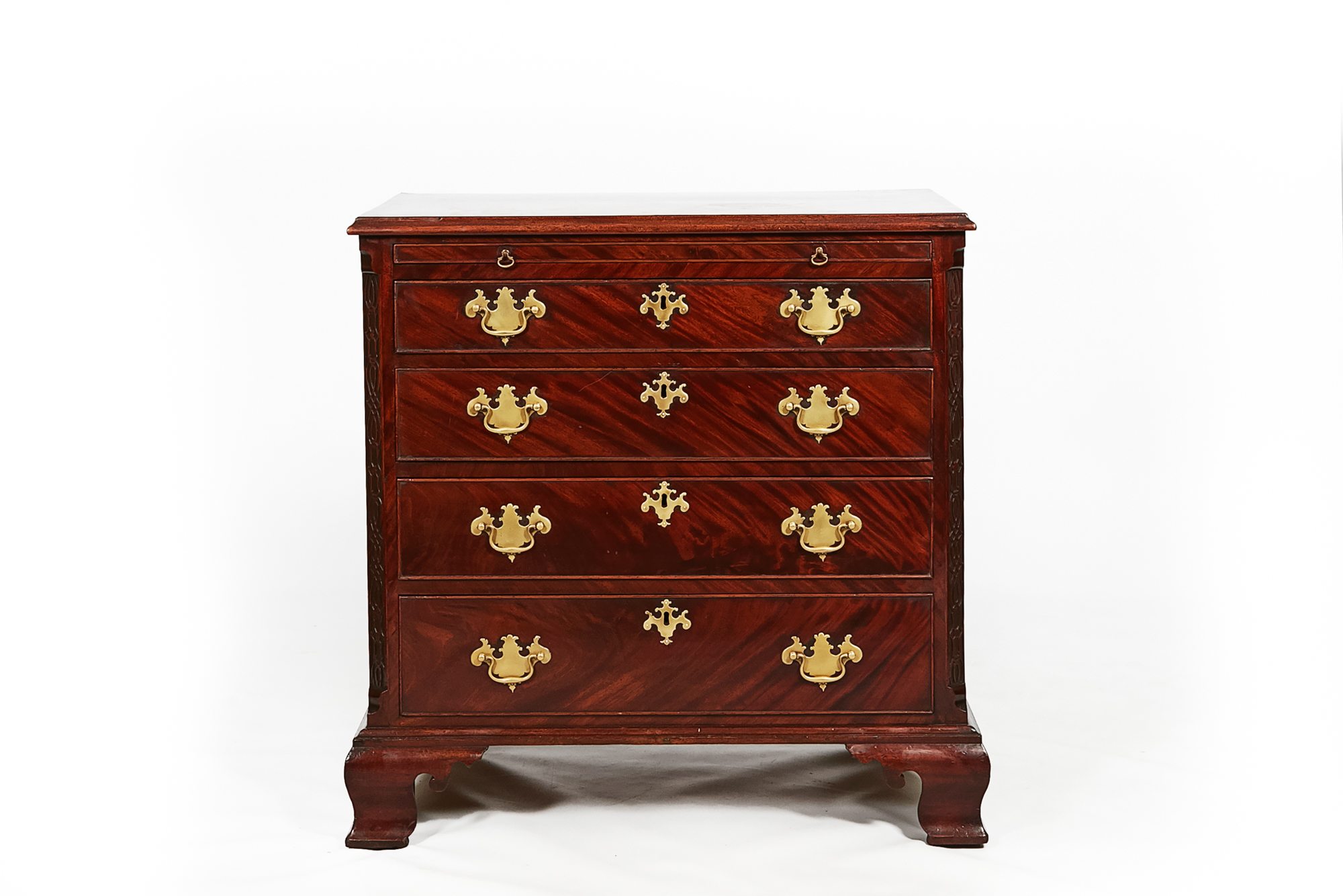 19th Century Georgian Bachelor’s Flame Mahogany Four Drawer Chest
