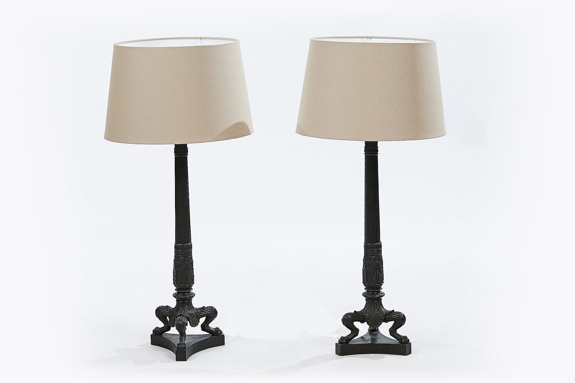 Pair of Twentieth Century Corinthian Column Metal Lamps