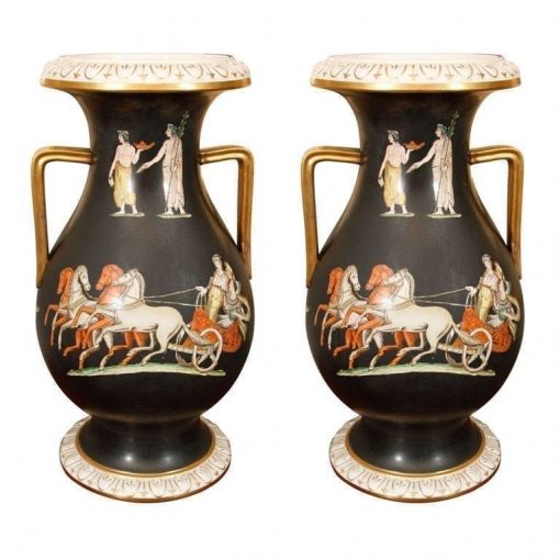 19th Century Pair of Porcelain Amphora Urns