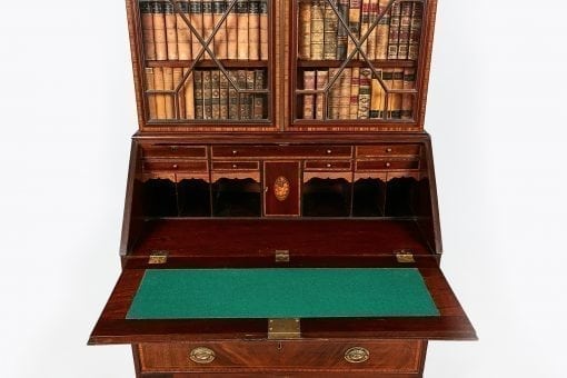 19th Century Mahogany Inlaid Slope Front Secretaire Bookcase