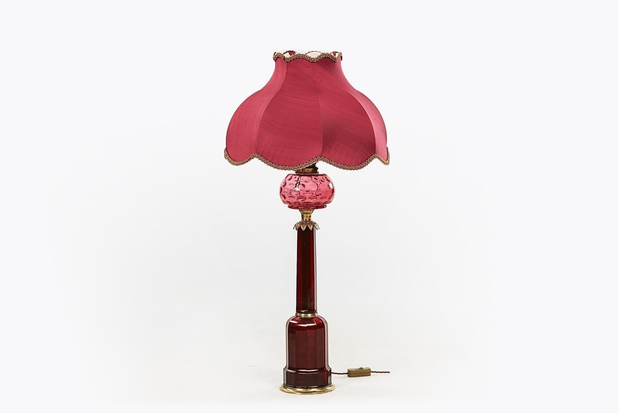 10128 - 19th Century Early Victorian Cranberry Glass Oil Lamp