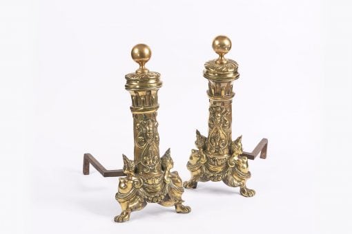 10225 - Early 19th Century William IV Pair of Ornate Brass Fire Dogs