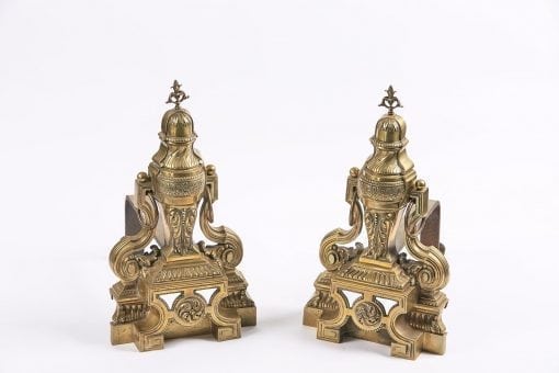 3315 - Early 19th Century Georgian Neoclassical Pair of Brass Fire Dogs