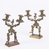 9358 - Early 19th Century Neoclassical Pair of Figural Bronze Two Branch Candelabra