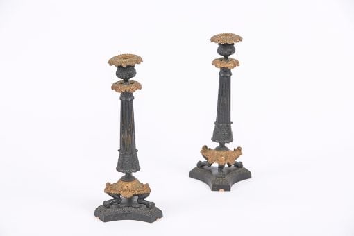 9840 - Early 19th Century Neoclassical Pair of Bronze and Gilt Candlesticks
