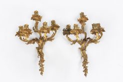 10385 - 19th Century Pair of Gilt Bronze Five Branch Candle Sconces