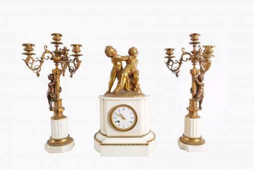 10516 - 19th Century French Gilt Bronze and Marble figural Clock Garniture Set