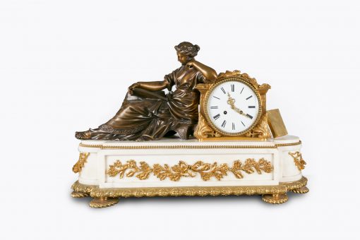10518 - 19th Century Neoclassical Marble and Gilt Bronze Figural Mantle Clock