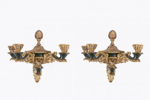 7369 - Early 19th Century Regency Pair of Gilt Brass Wall Sconces