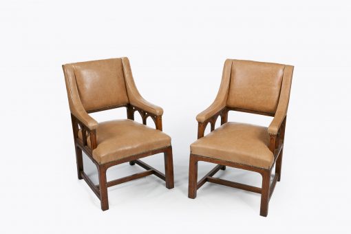 8614 - 19th Century Pair of Library Armchairs in the Gothic Manner