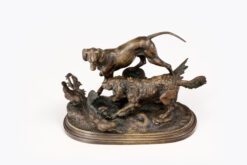 11064 - 19th Century Bronze Statue of Dogs Hunting Grouse Signed F. Pautrot