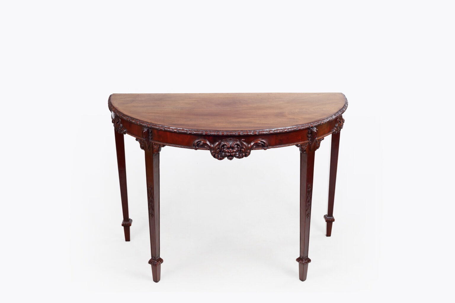 11105 19th Century DemiLune Table With Central Carved Mask O