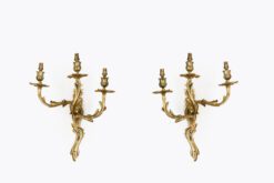 9636 - 19th Century Pair of Gilt Three Branch Wall Sconces