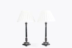 11395 - 19th Century Pair of Bronze and Black Marble Classical Lamps